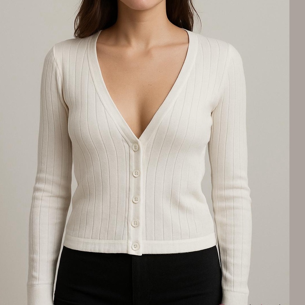 MICHAEL LAUREN White DEEP V-Neck Button-Up Women's Top cotton size medium